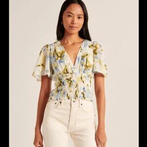 Abercrombie Flutter Sleeve Smocked Waist Top